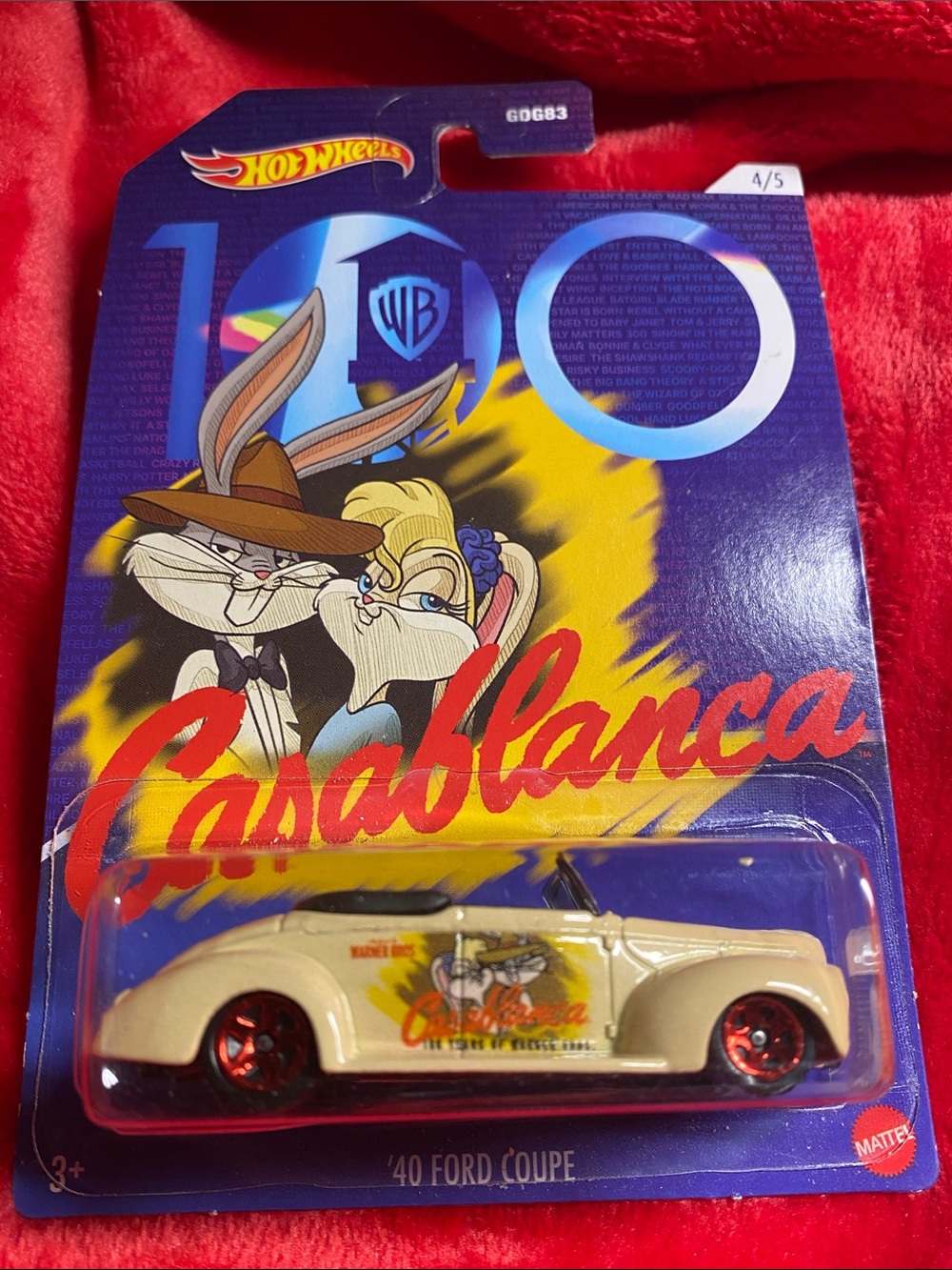 🚖3/$36🚖 Hot Wheels '40 Ford Coupe - Casablanca Graphic Cream/Red